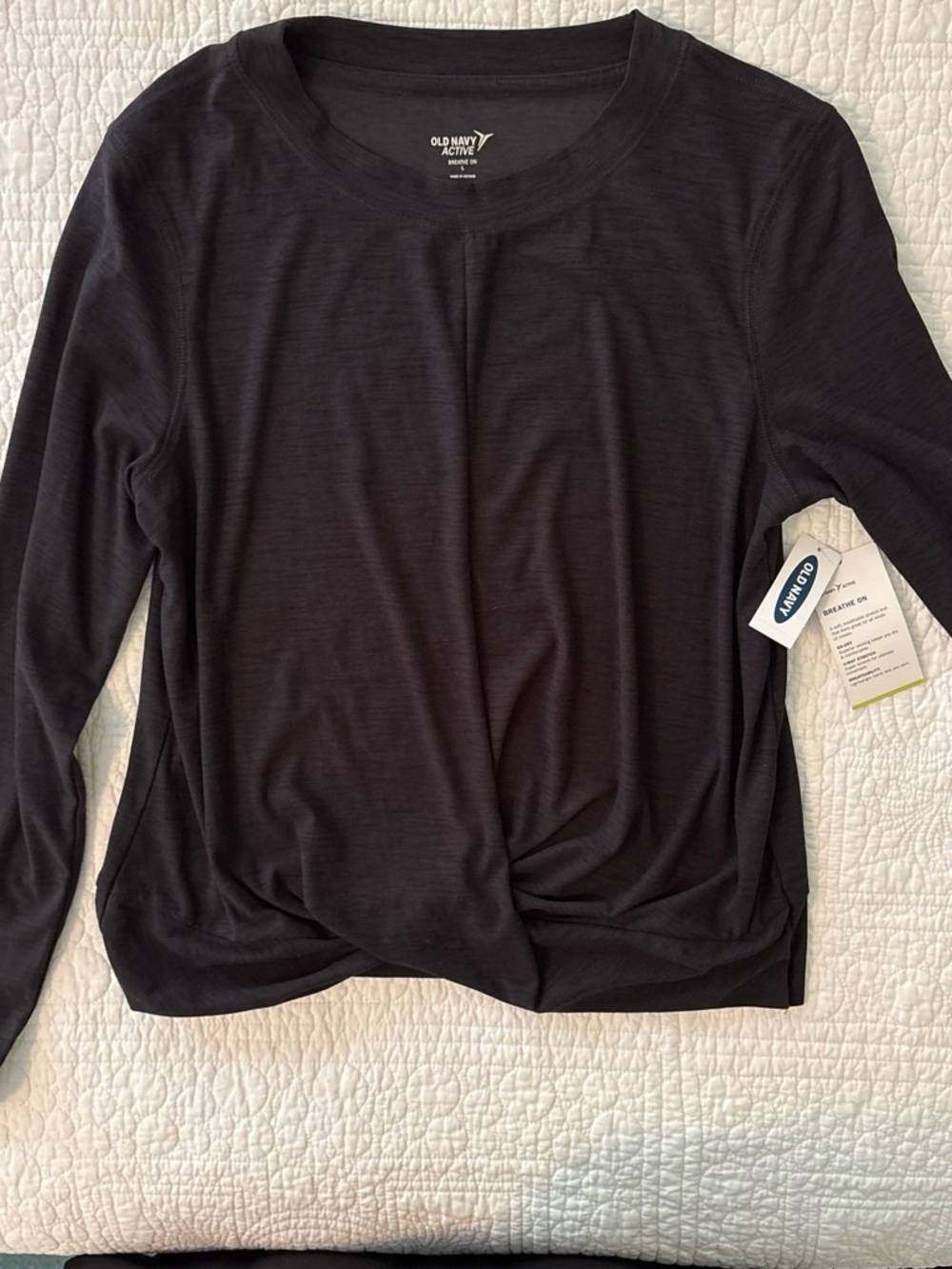 Old Navy Black Long Sleeve Twist-Front Active Top